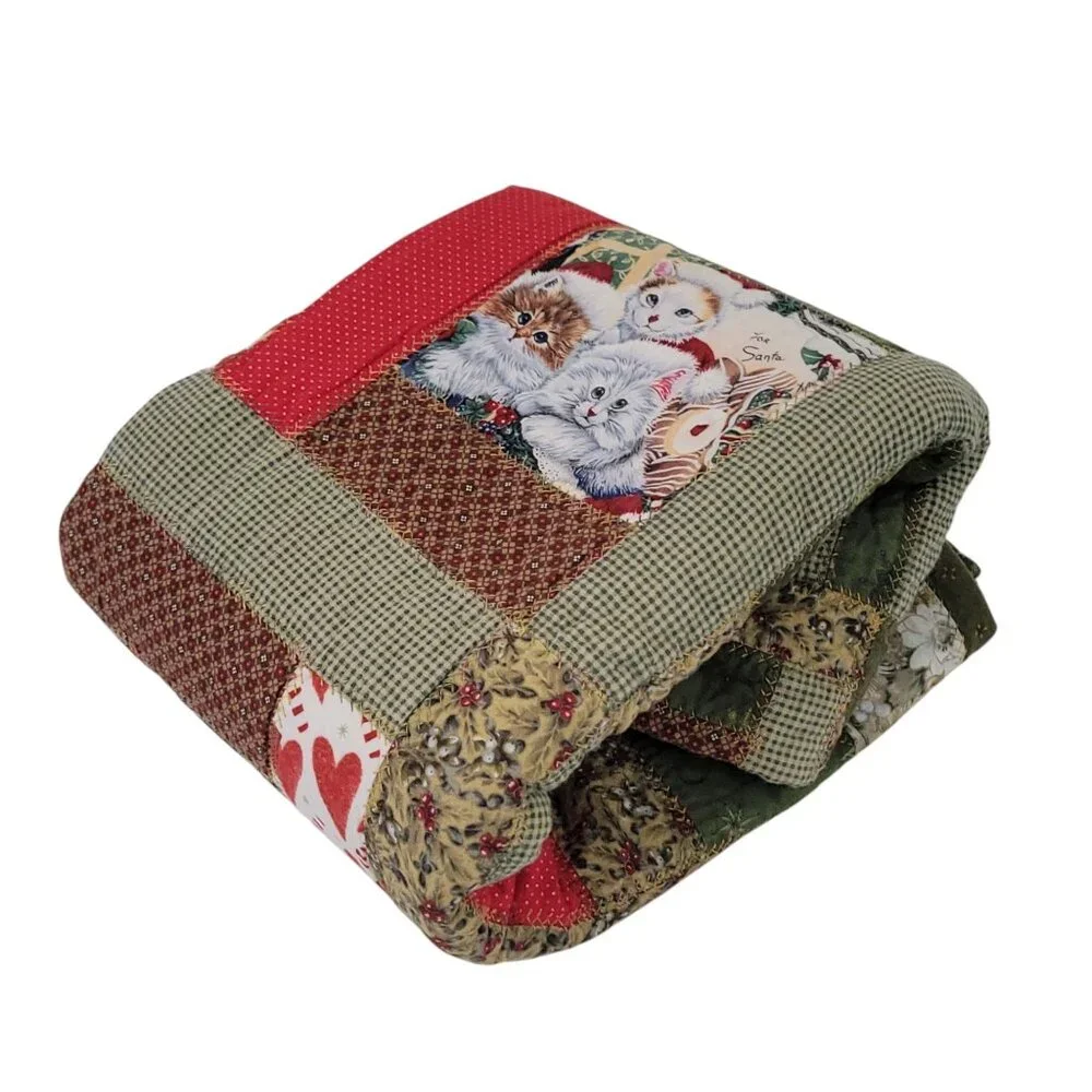 Handmade Christmas Kittens Patchwork Quilt Throw Lap 33